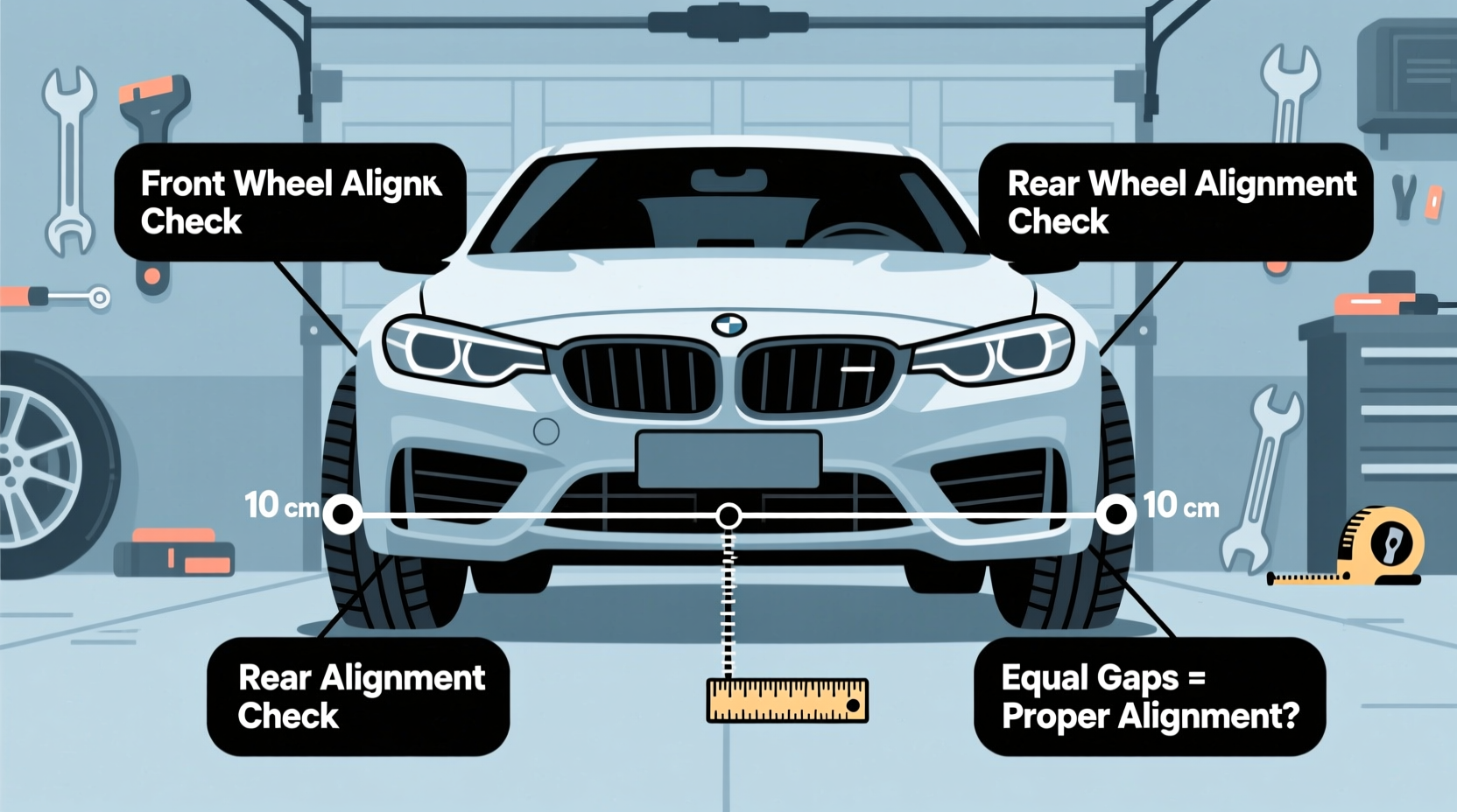 String method for measuring car wheel alignment at home