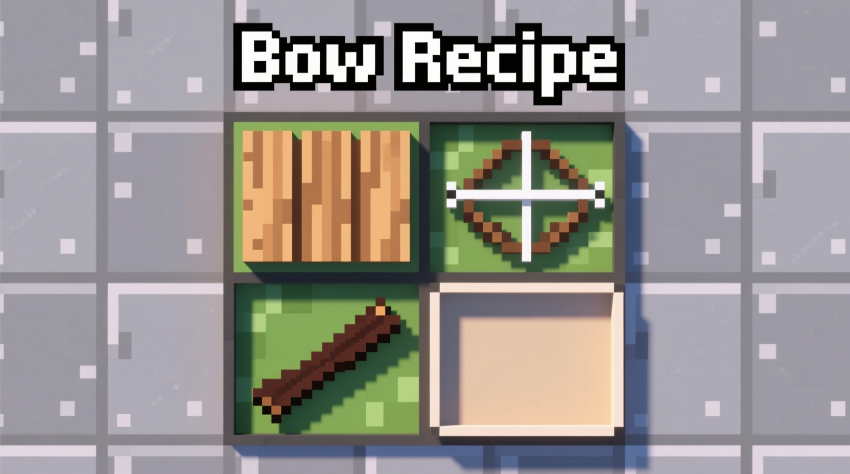 Minecraft crafting grid showing bow recipe layout