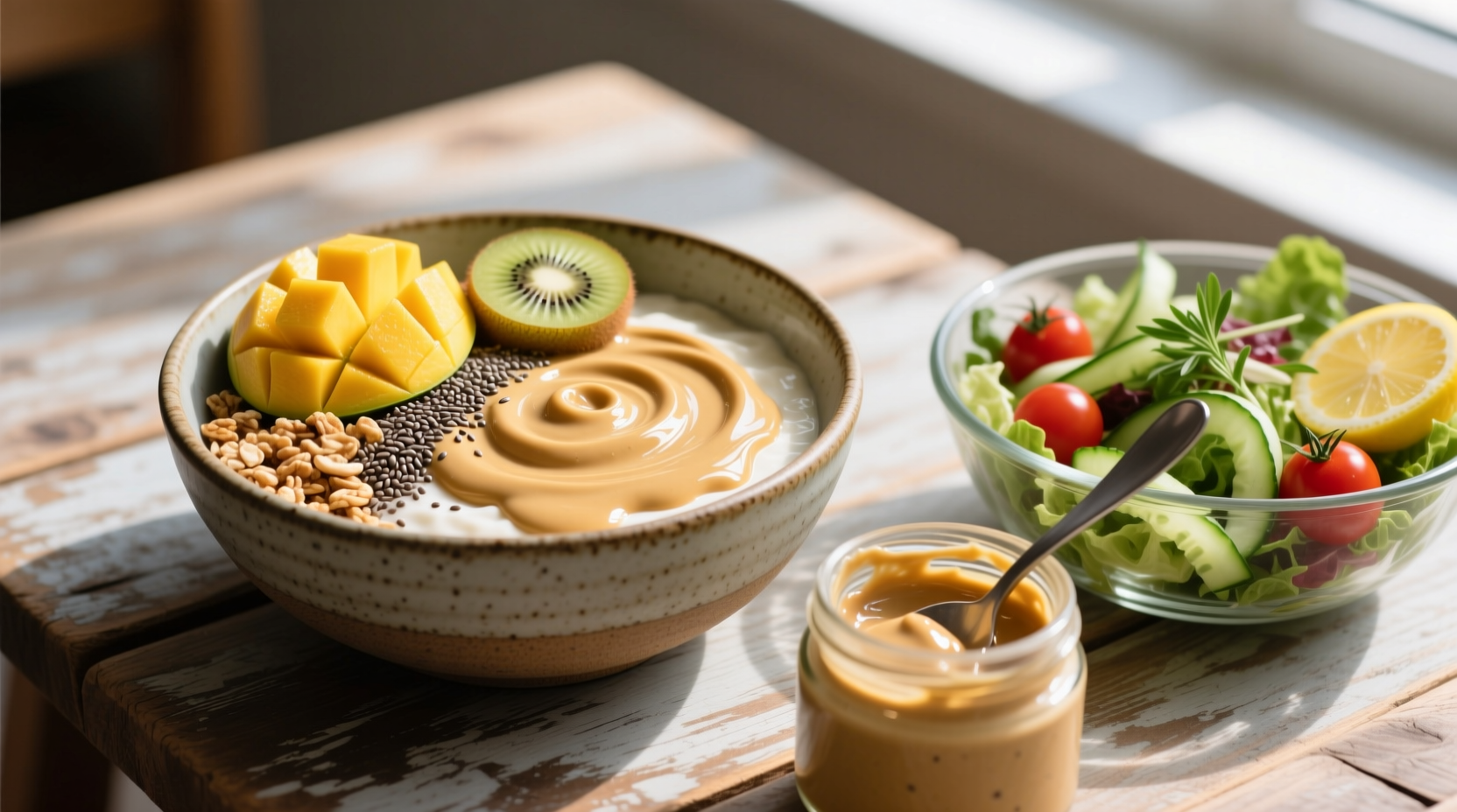 Cashew butter used in smoothie bowl and as salad dressing