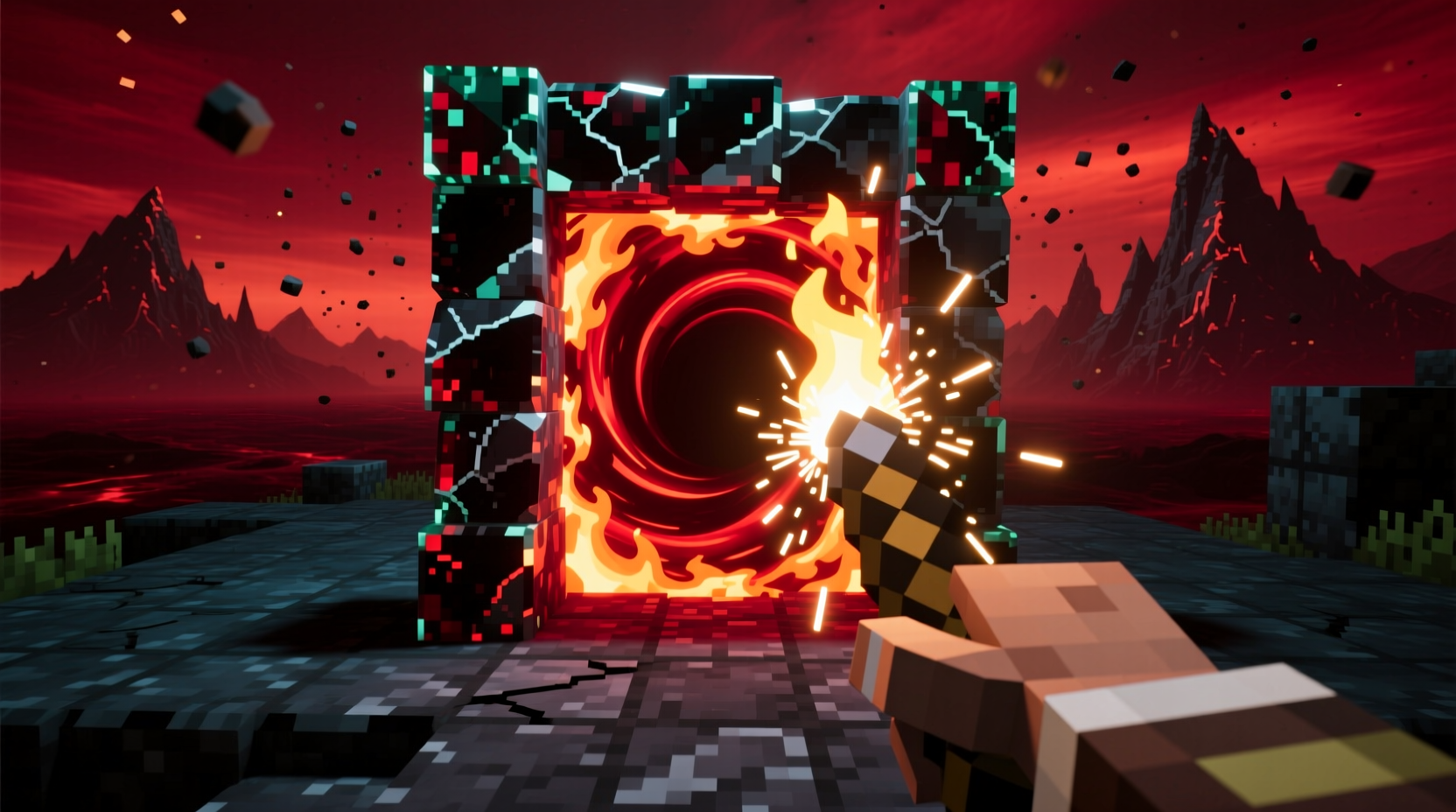 Activating nether portal with flint and steel in Minecraft