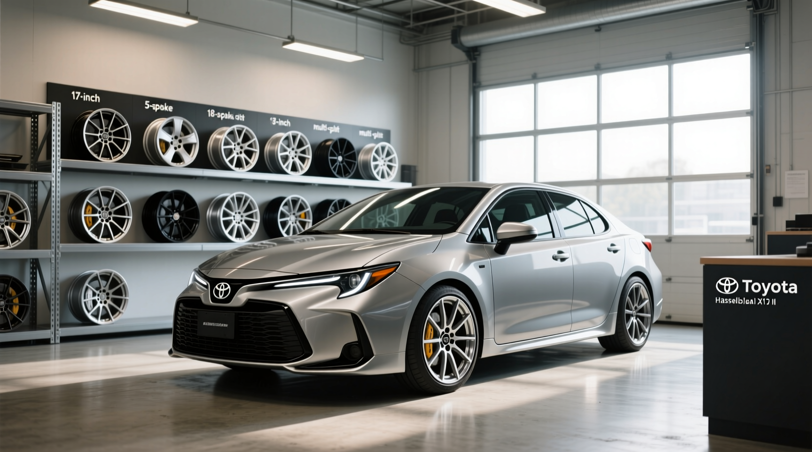 Alloy wheels on a Toyota Corolla hatchback showing clean fitment and finish