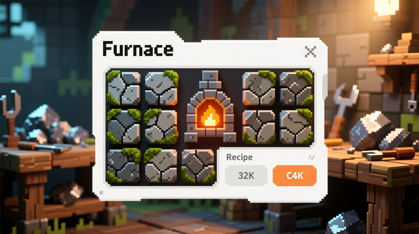 Terraria crafting menu highlighting furnace recipe with stone blocks