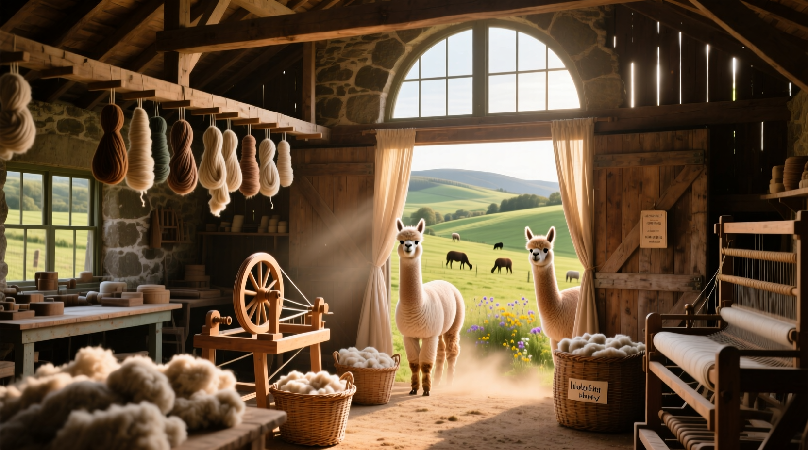 Alpaca farm with spinning workshop in converted barn
