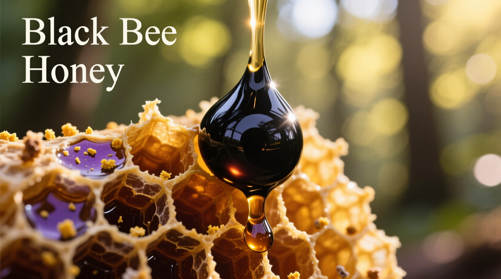 Close-up of black bee honey showing natural crystallization texture versus processed syrup