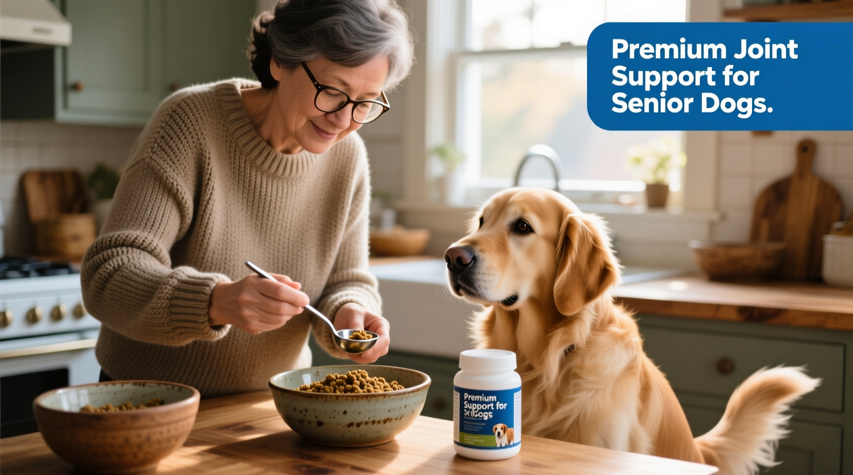 Dog owner measuring supplements into homemade food