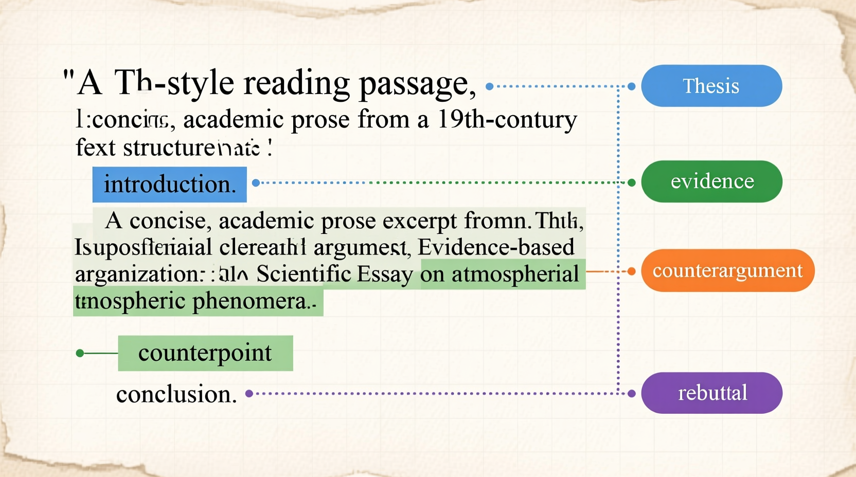 SAT passage highlighting text structure annotations