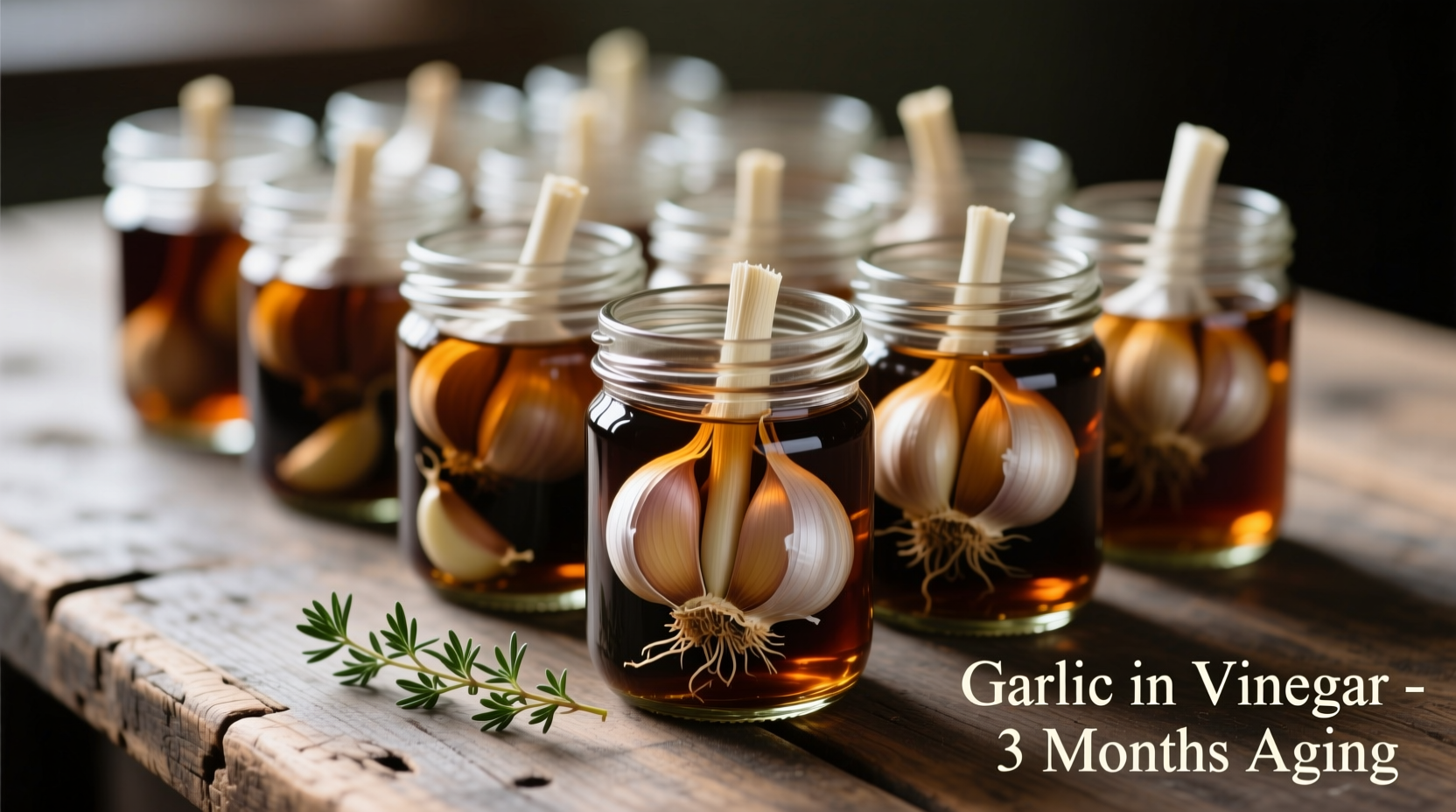 Garlic cloves preserved in mason jars with vinegar