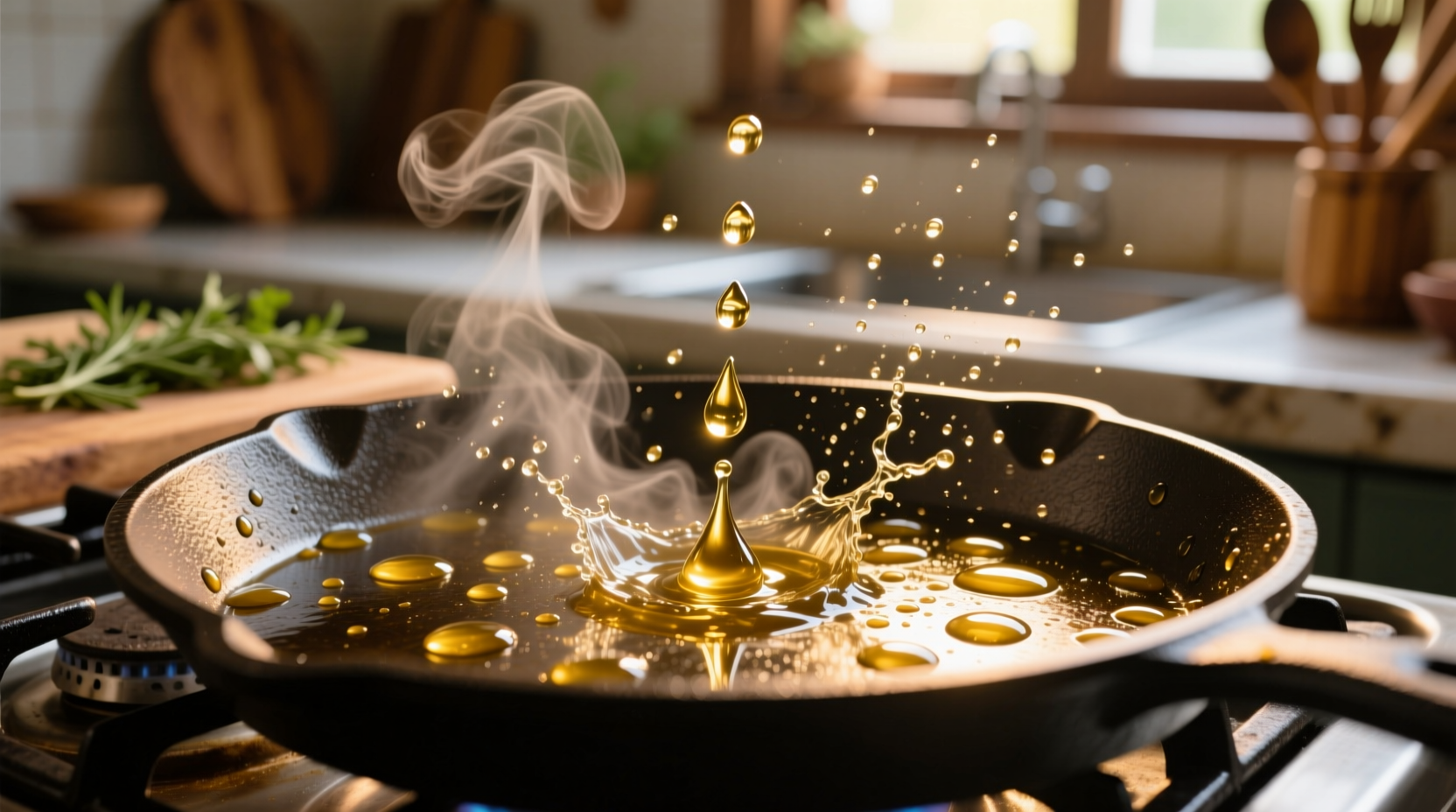 Water droplets dancing on preheated griddle