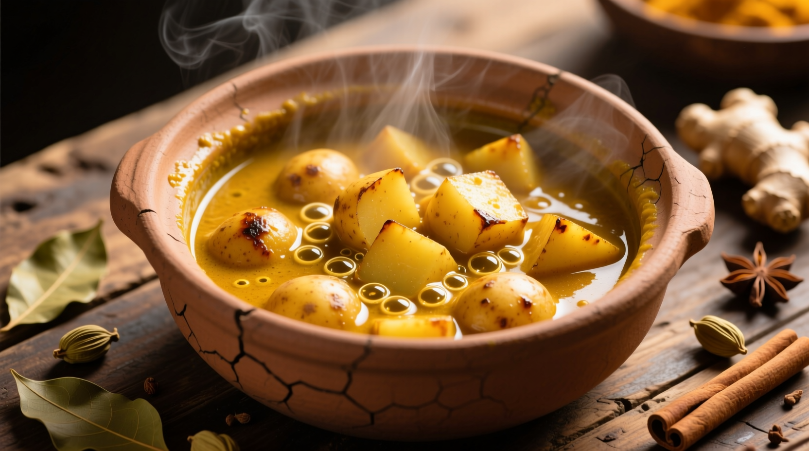 Potatoes simmering in golden curry sauce