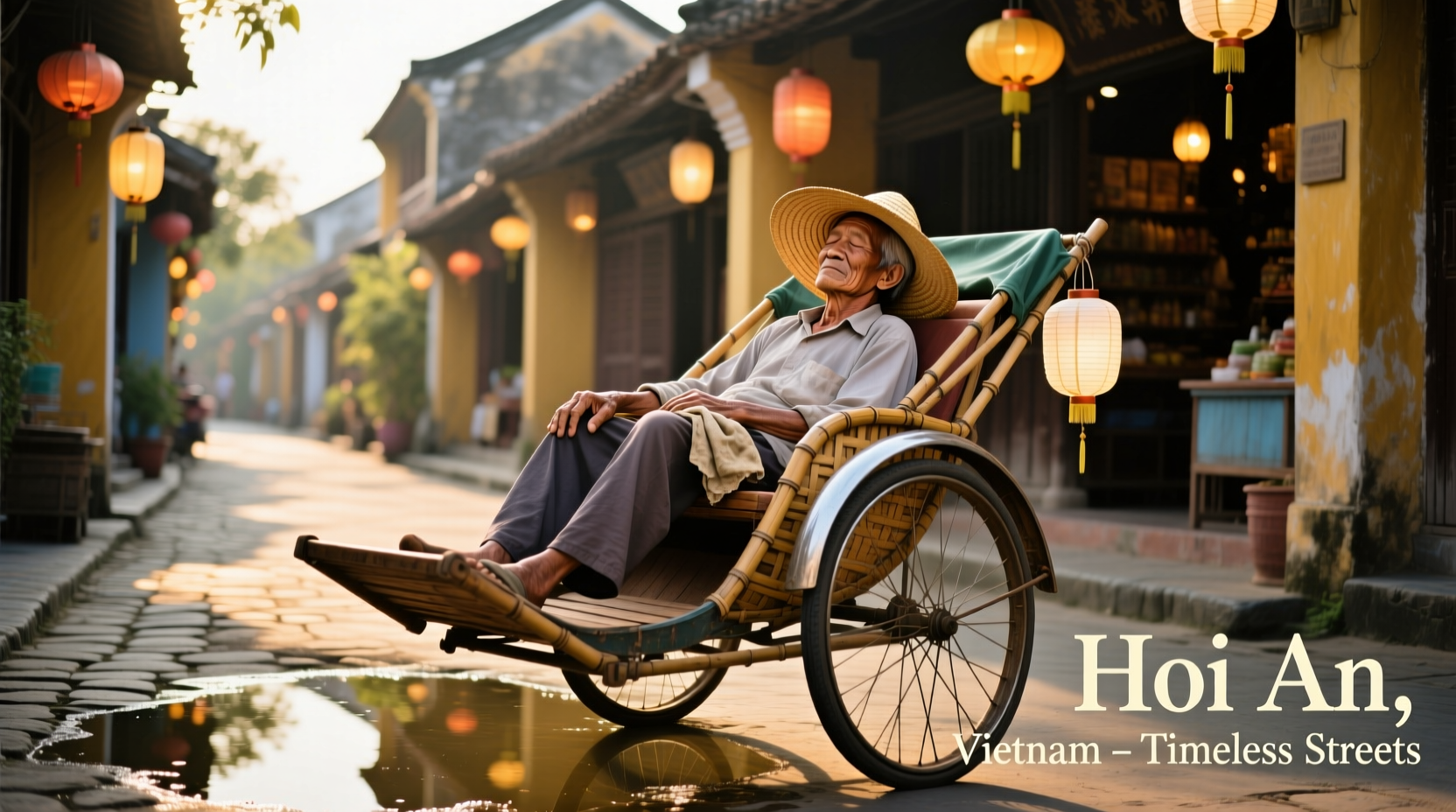 Sleeping Rickshaw Driver Hoi An Vietnam Postcard: Transport Guide
