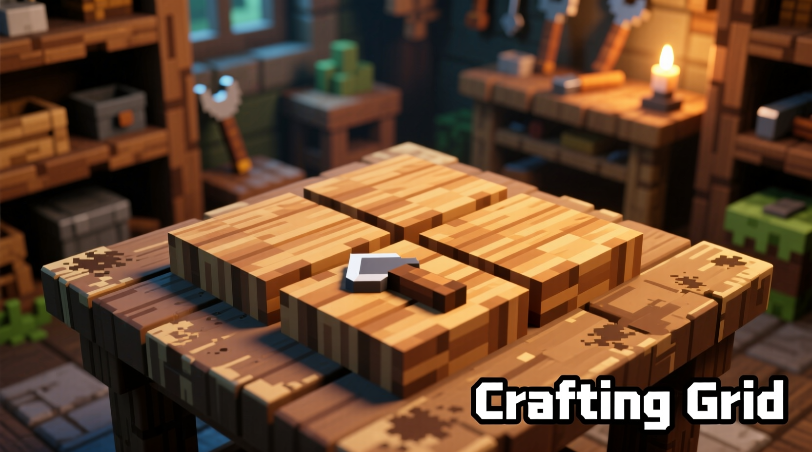 Minecraft crafting grid showing wood placement for tools