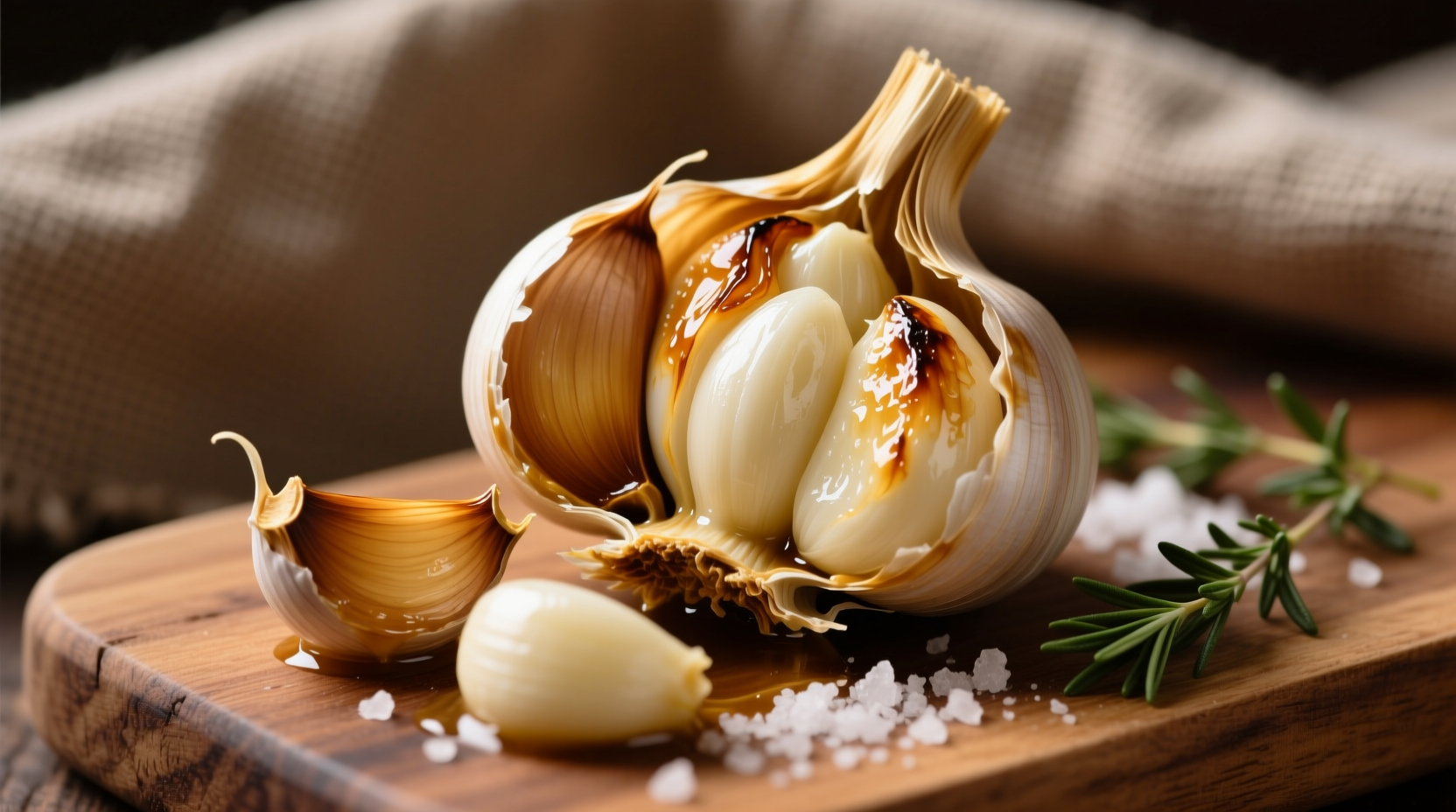 Creamy roasted garlic cloves squeezed from head