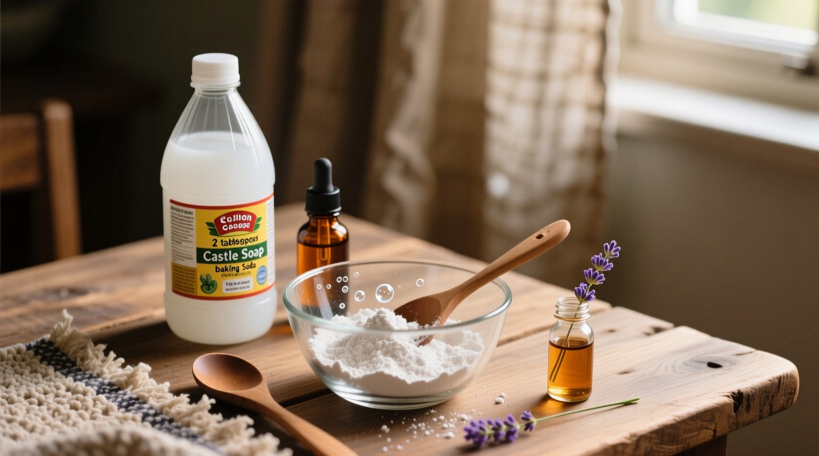 Homemade rug shampoo ingredients in glass bowl