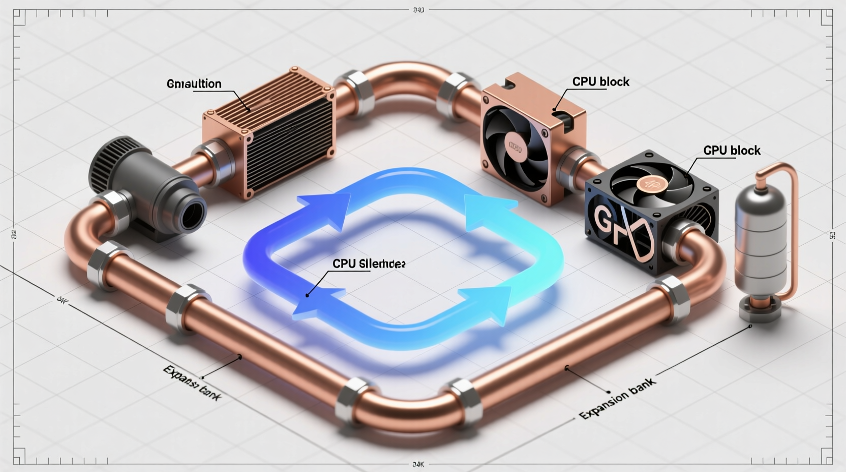 Correct copper watercooling loop flow diagram