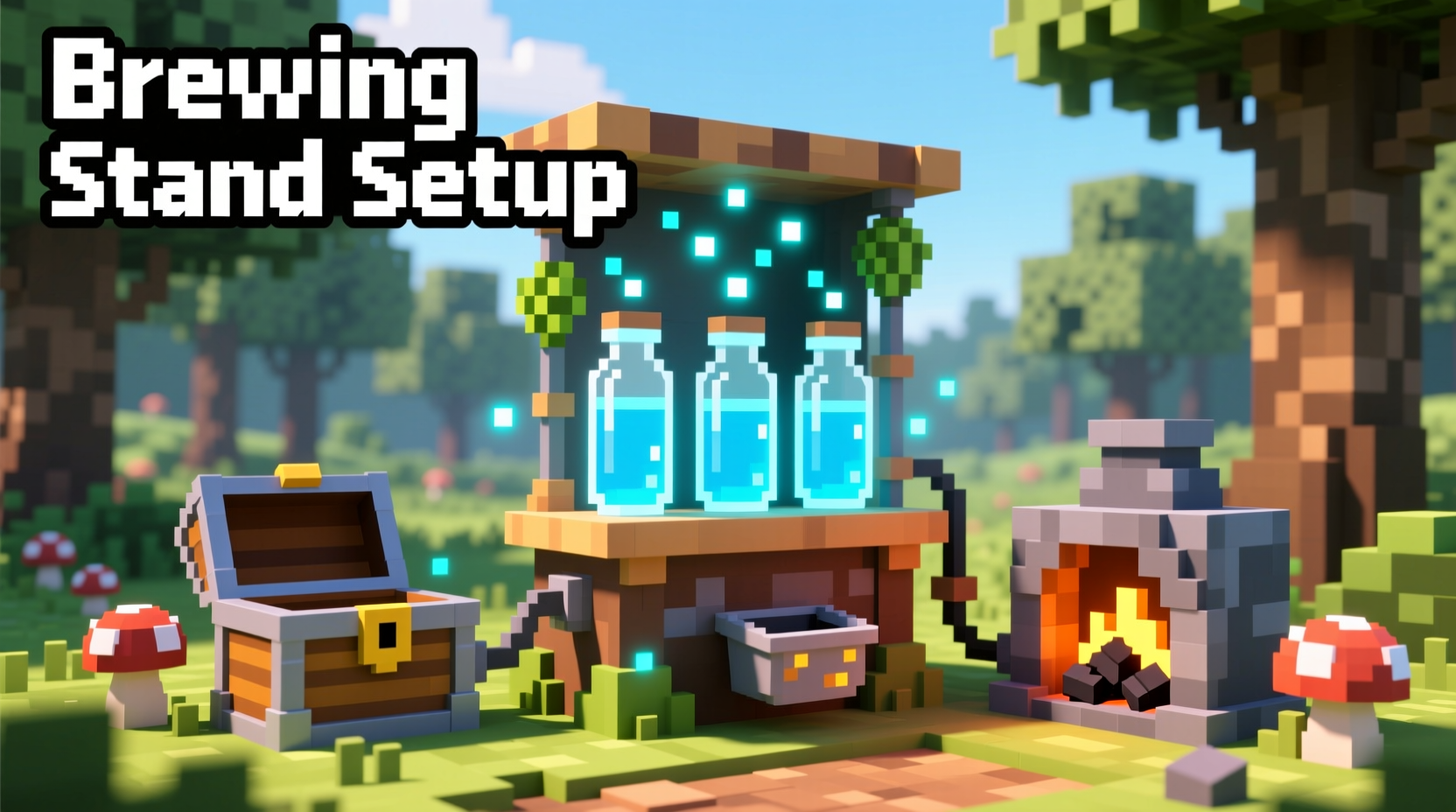 Minecraft brewing stand setup with water bottles