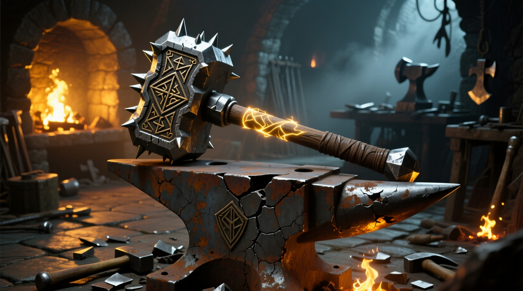 Skyrim mace weapon on an anvil