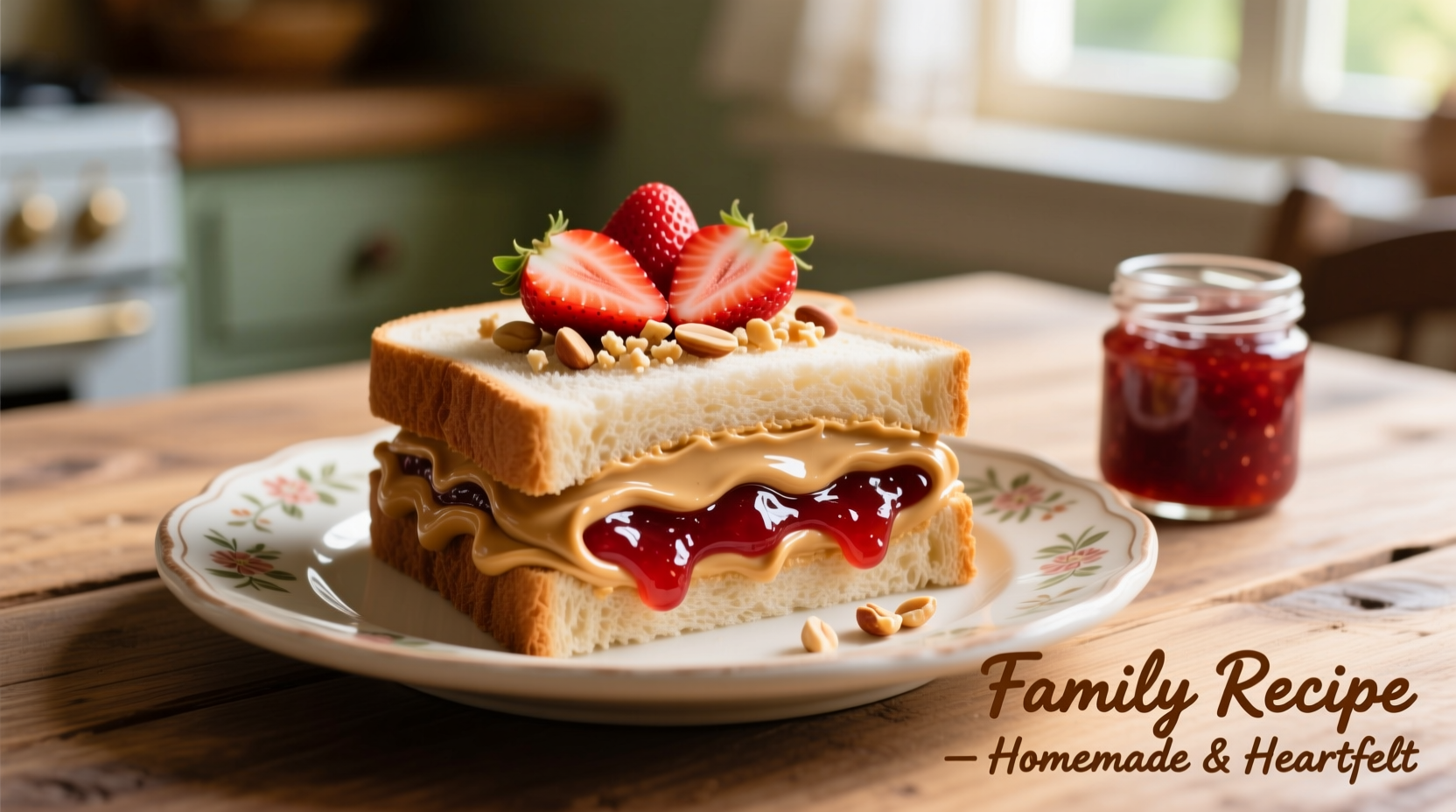 Homemade crustless sandwich with peanut butter and jelly