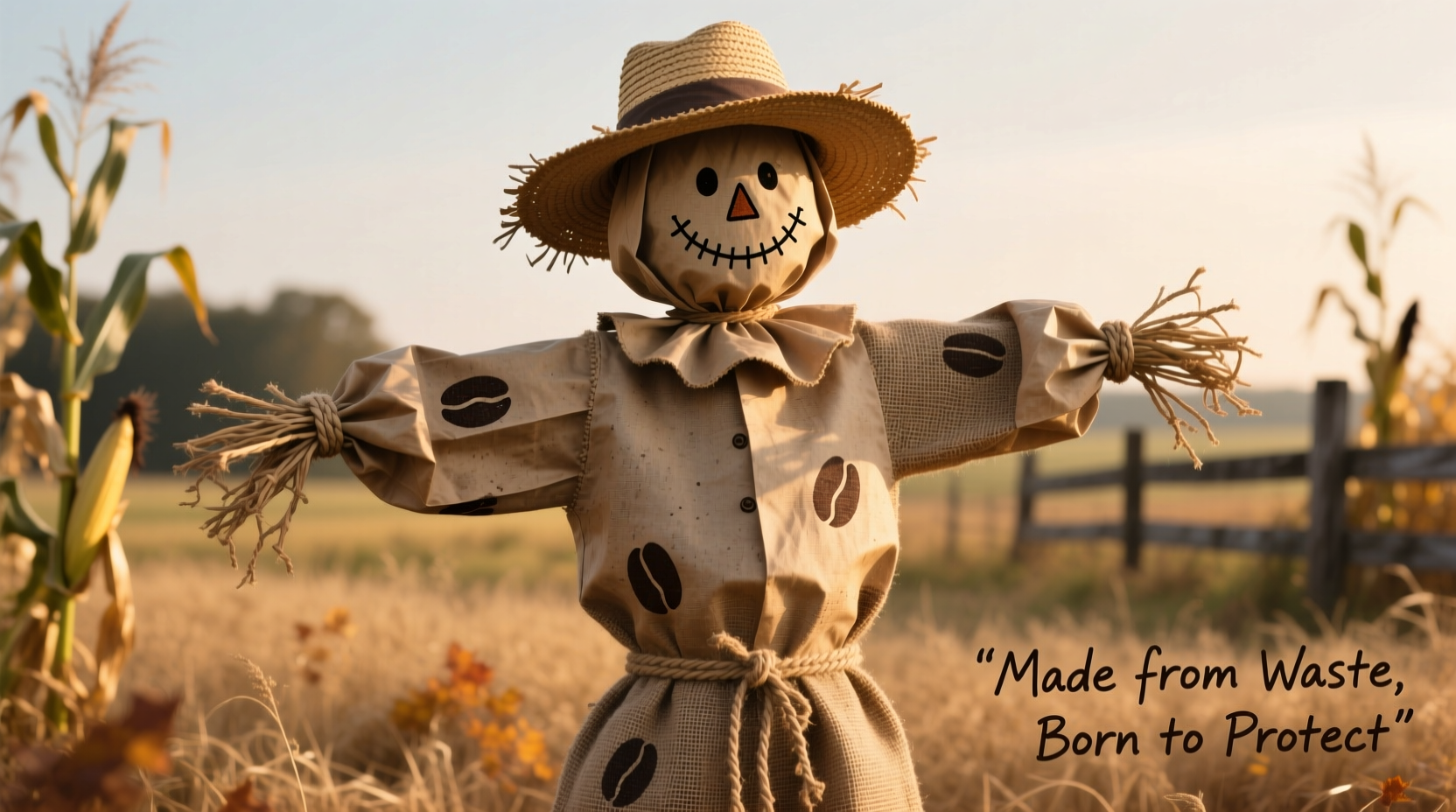 DIY scarecrow costume using recycled coffee bag as burlap alternative
