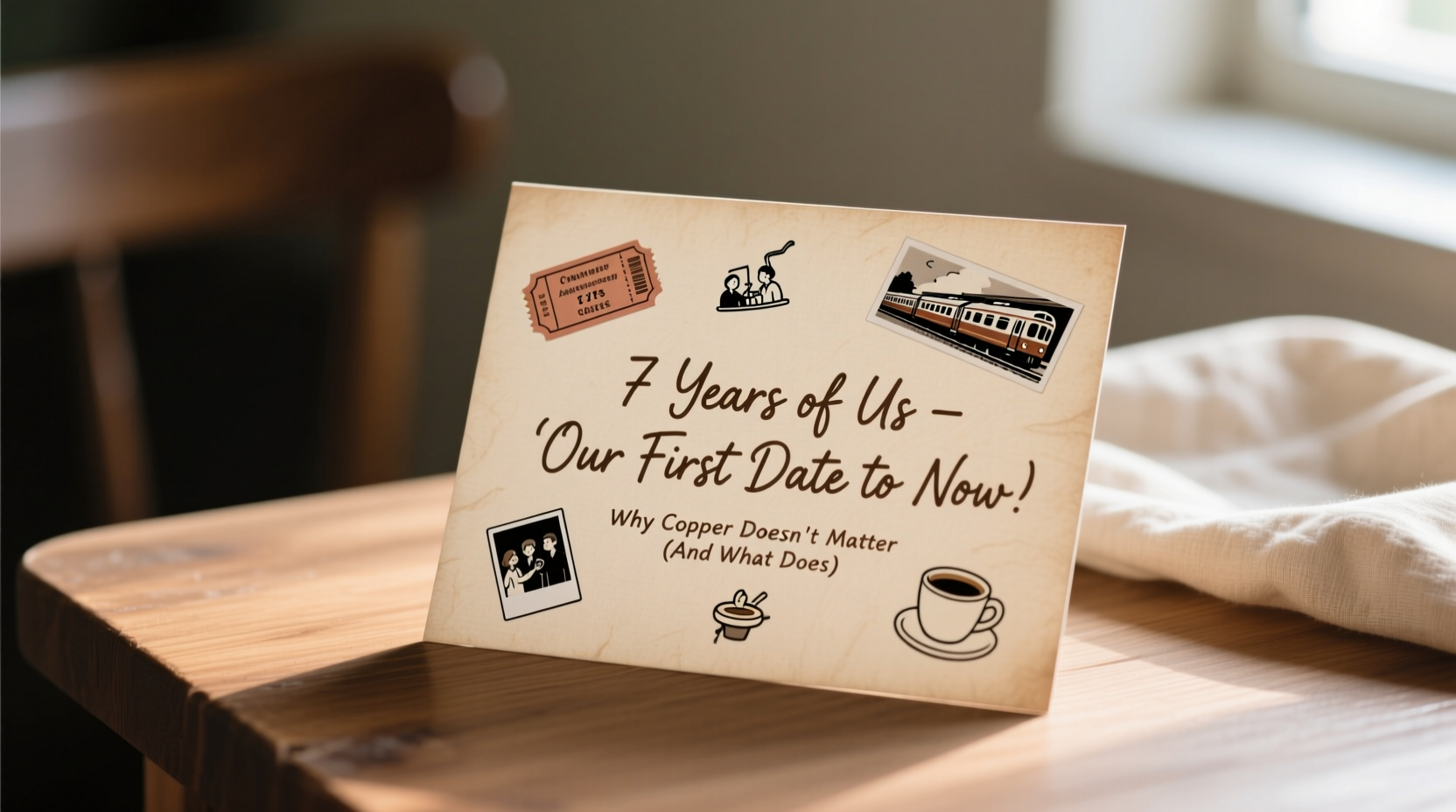 Handwritten anniversary card with shared memory timeline - preferred by 68% of wives over material gifts per 2023 Couples Survey data