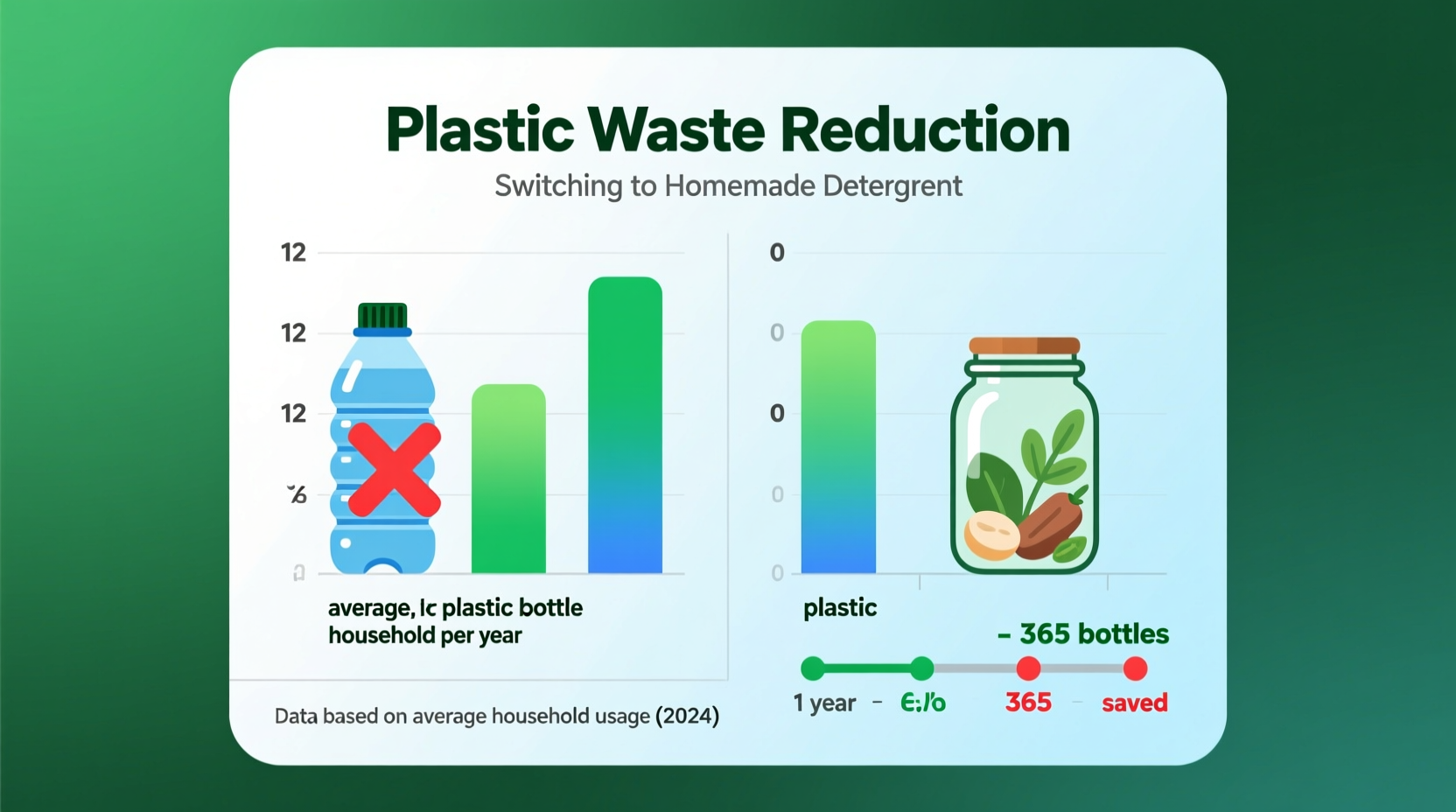Comparison chart showing plastic waste reduction from homemade detergent