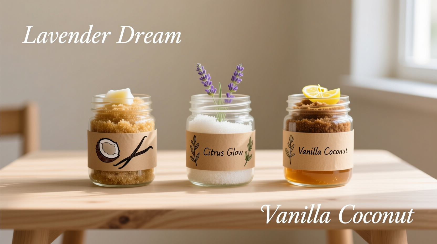 Homemade sugar scrub ingredients in mason jars