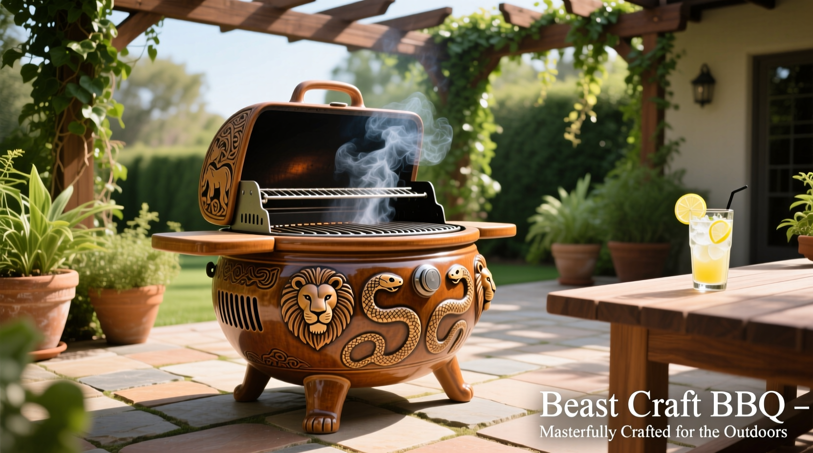 Beast Craft BBQ ceramic cooker on patio