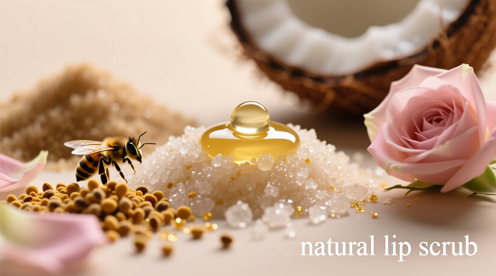 Close-up of natural lip scrub ingredients