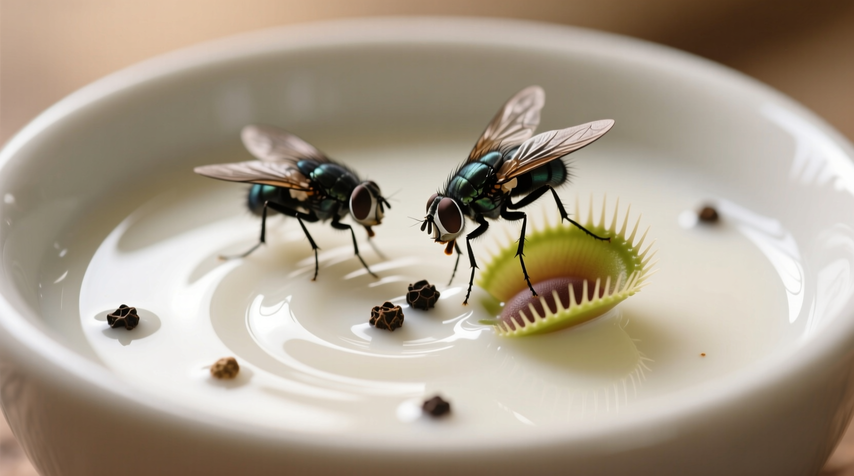Fly trap using milk and black pepper in bowl