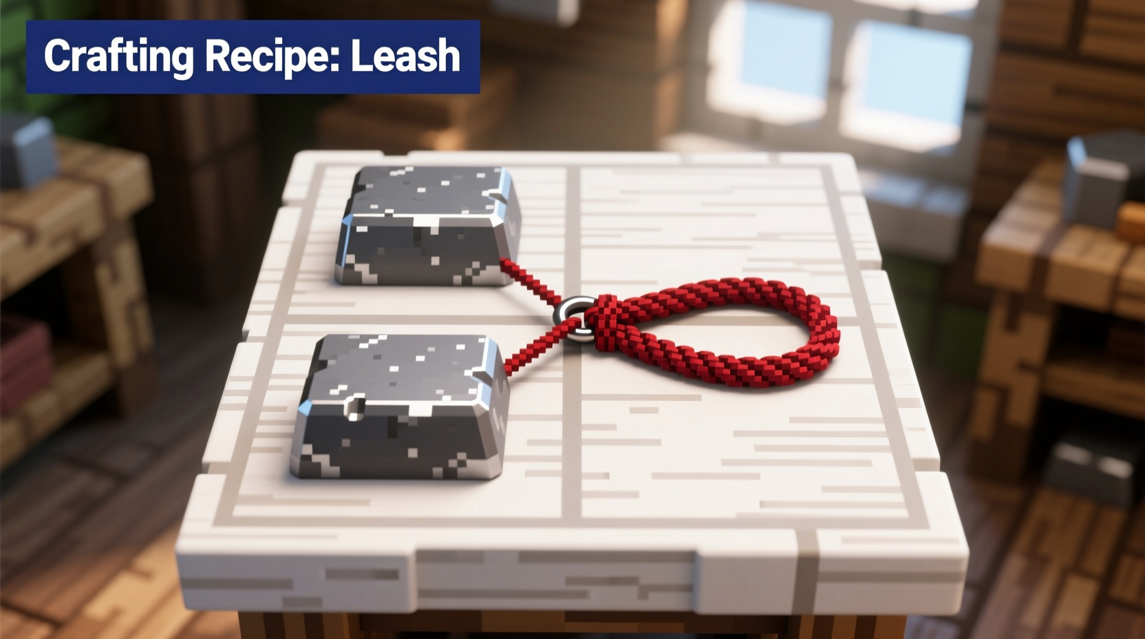 Minecraft leash crafting grid layout showing correct item placement