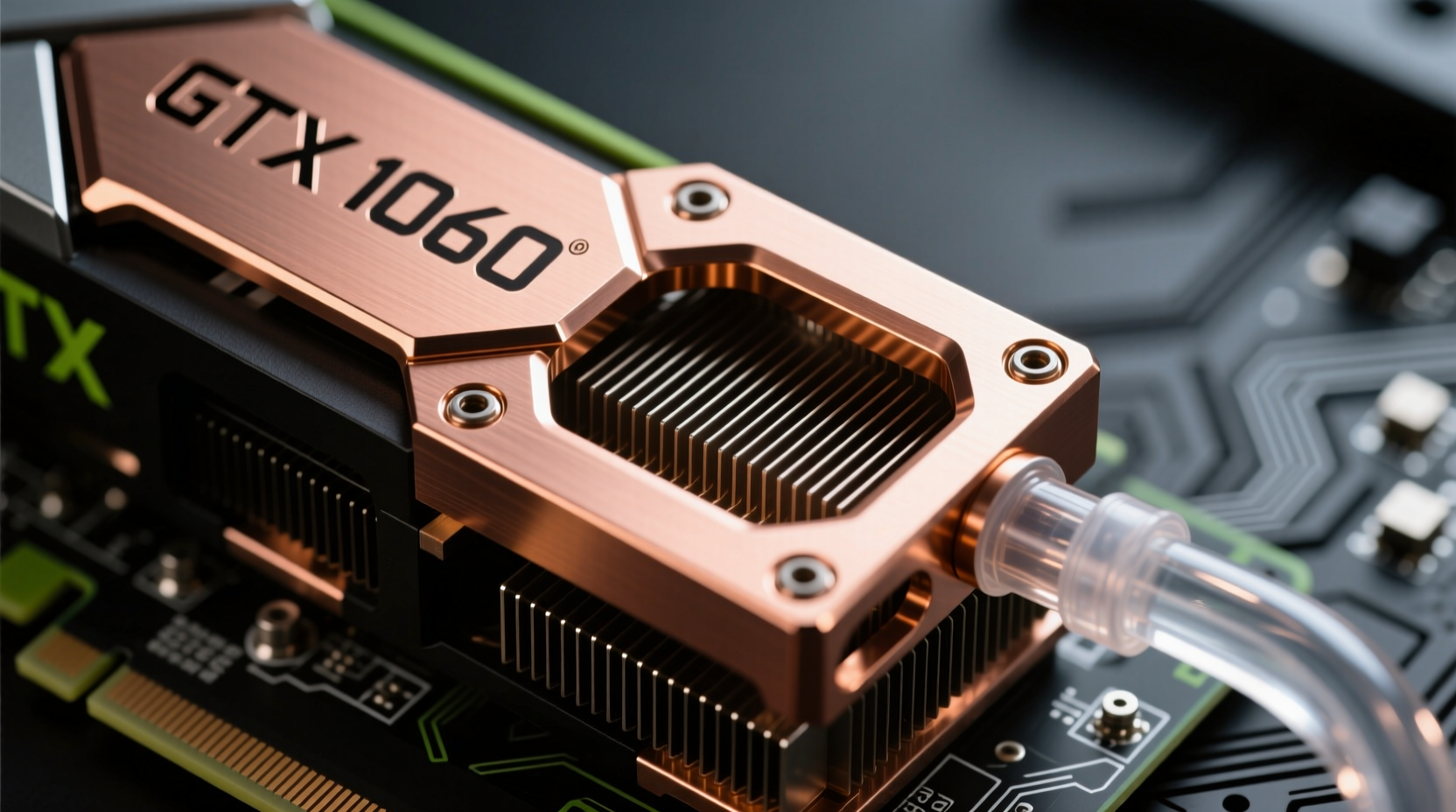 GTX 1060 copper waterblock installation closeup