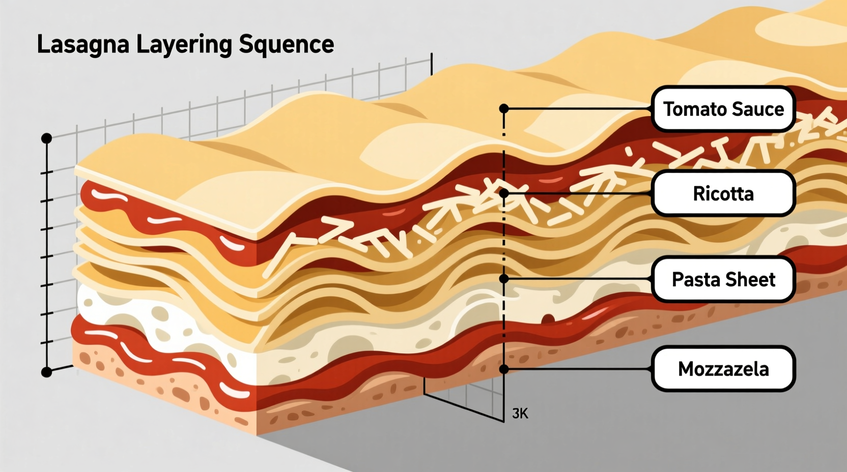 Cross-section diagram showing lasagna layering sequence