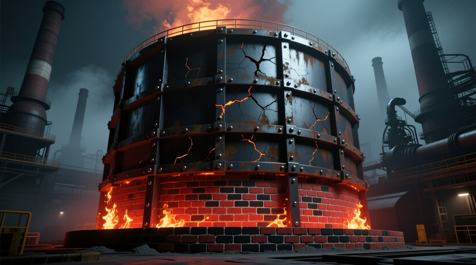 Firebrick-lined steel drum foundation for blast furnace