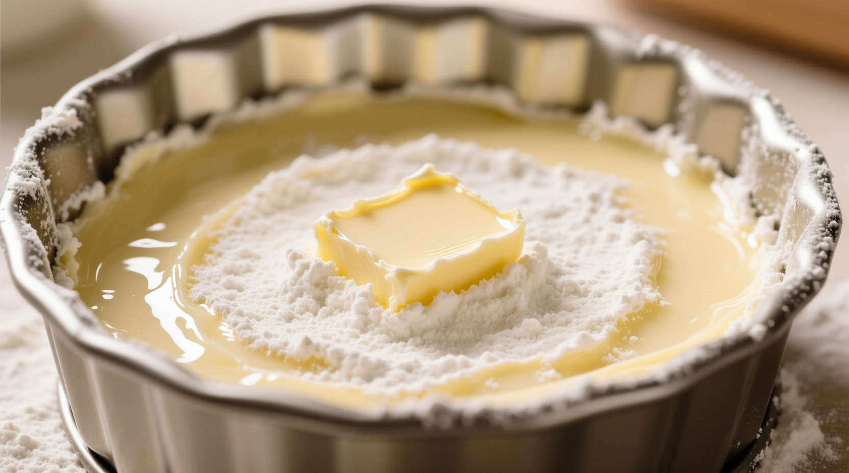 Butter and flour coating cake pan for perfect release