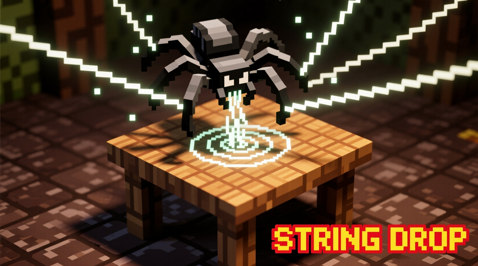 Minecraft spider dropping string on crafting table