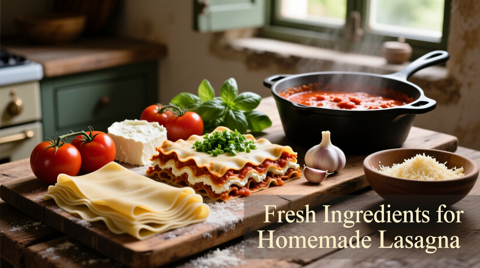 Fresh ingredients for homemade lasagna recipe