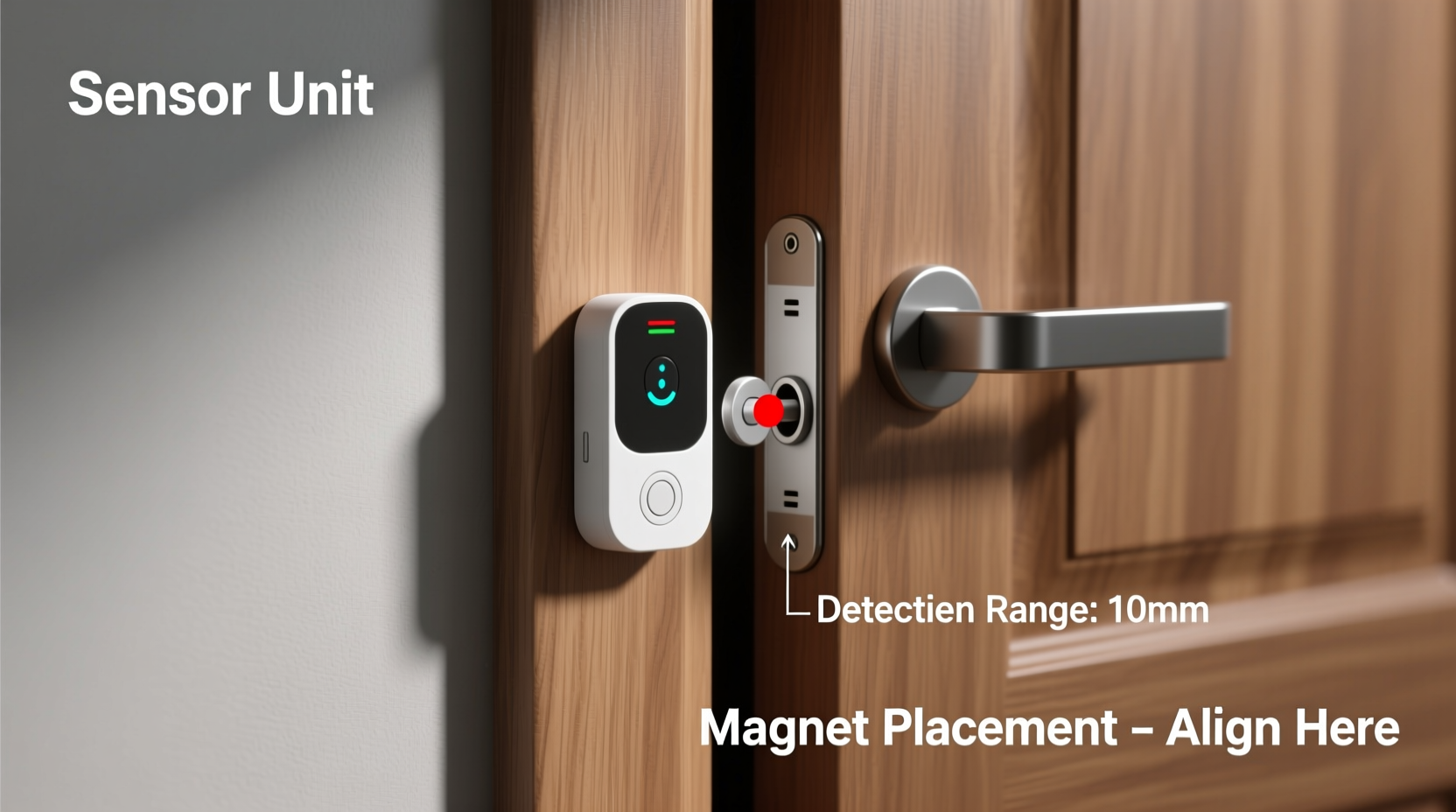 Proper door sensor installation showing magnet placement