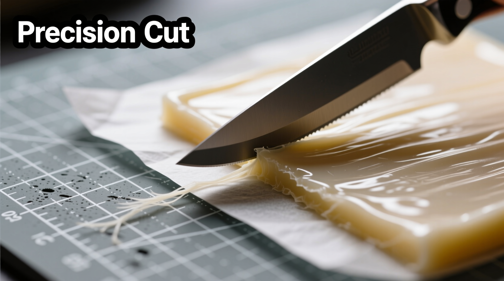 Precision knife cutting paper on self-healing mat with wax paper