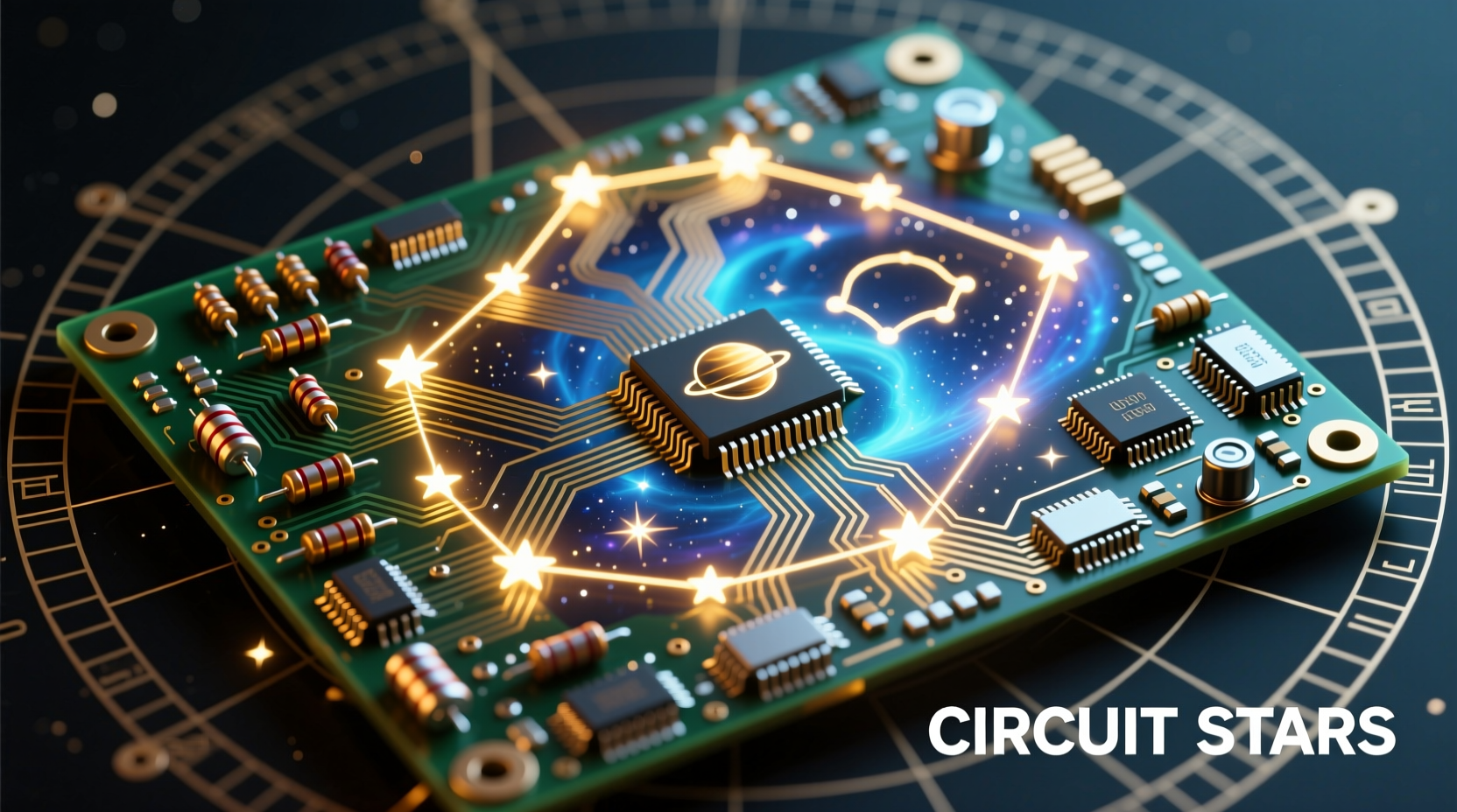 Circuit board transformed into constellation artwork