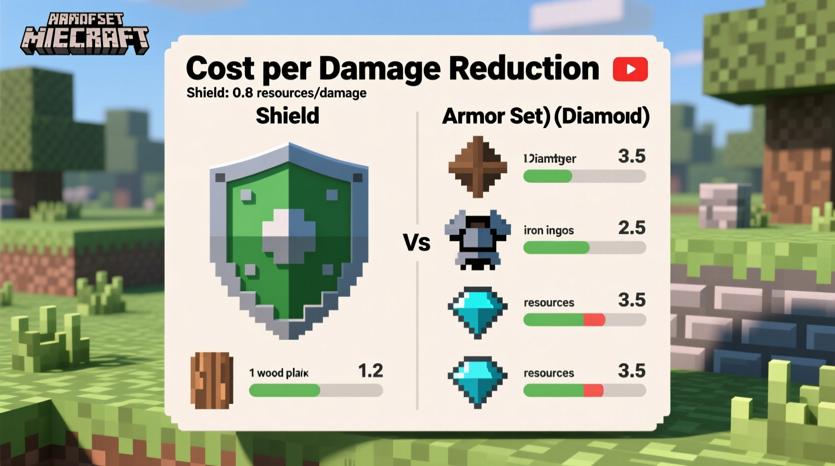 Comparison chart showing shield versus armor cost effectiveness in Minecraft