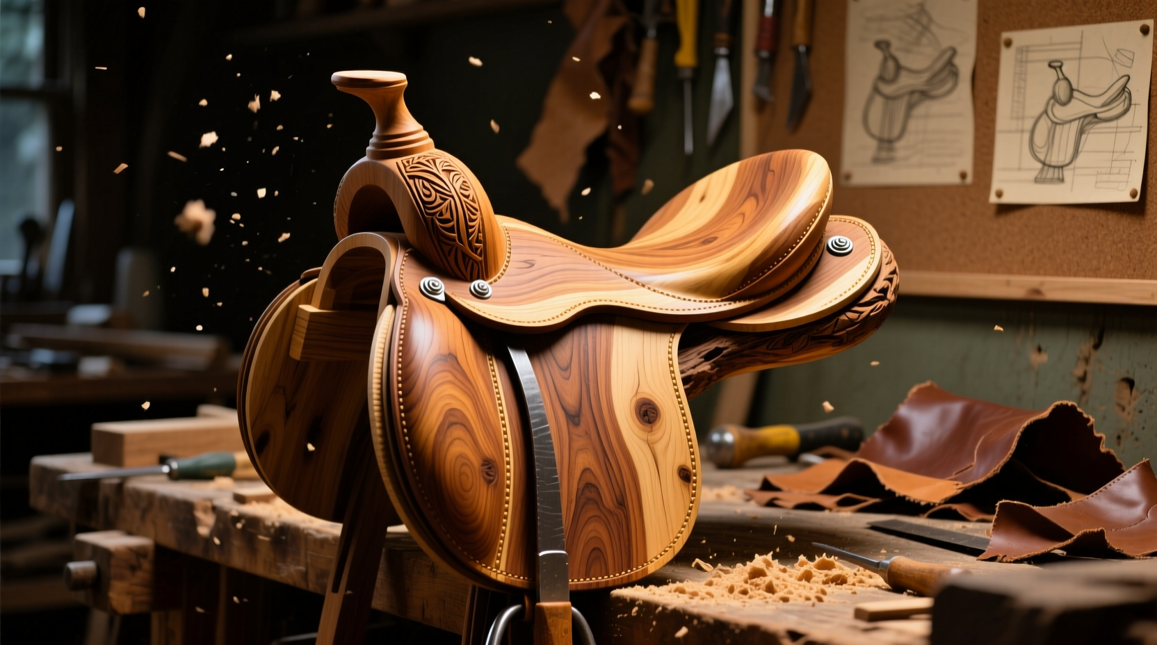 Hand-carving saddle tree from laminated hickory wood
