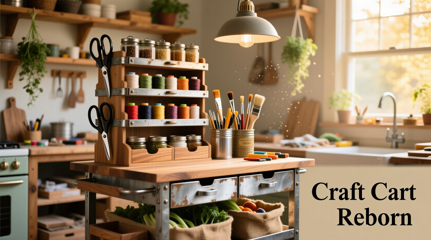 DIY crafting cart built from repurposed kitchen organizers