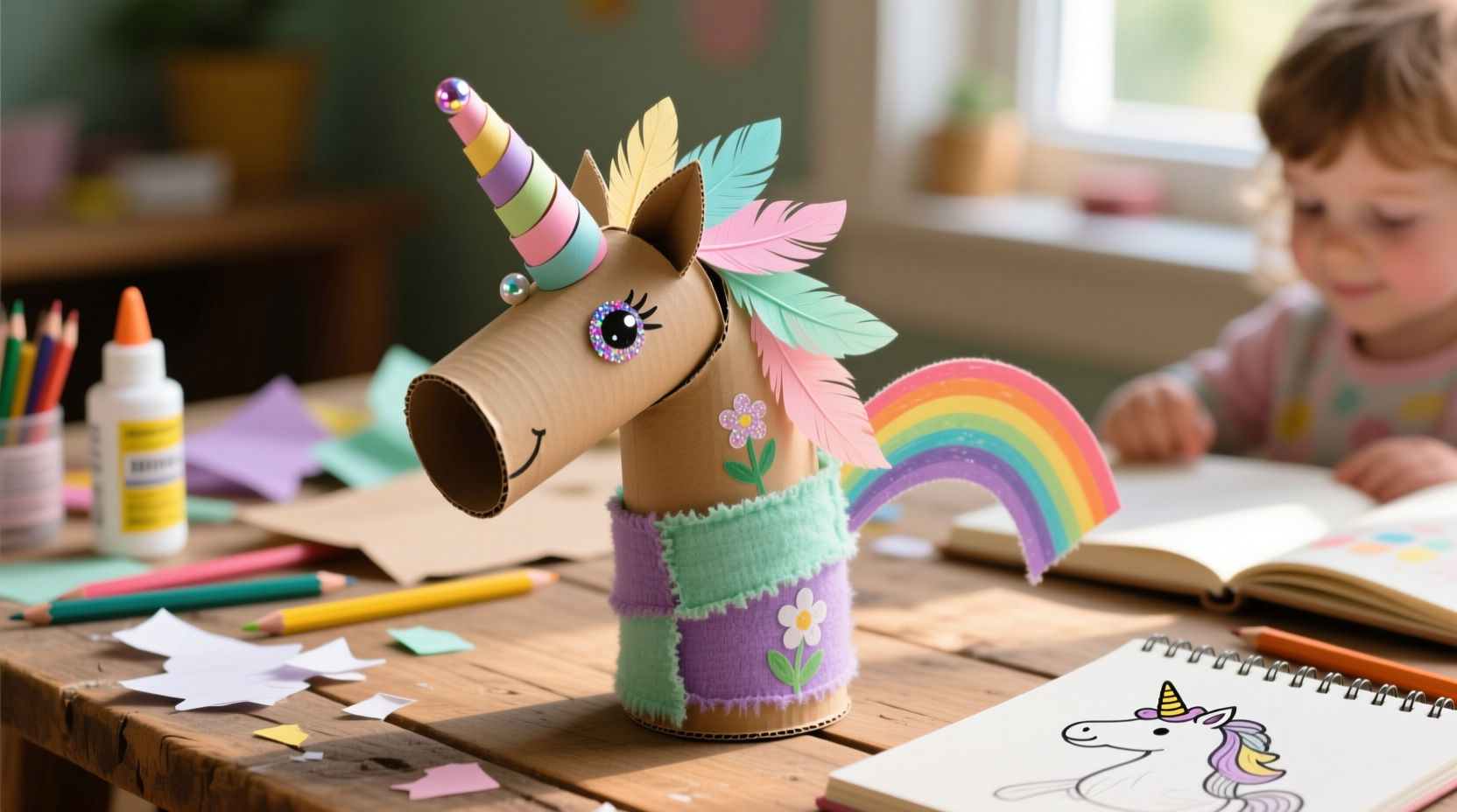 Cardboard tube unicorn craft project