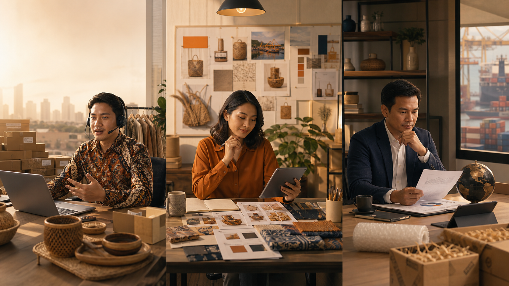 Illustrative view of sales, marketing, and business leadership roles working toward global growth