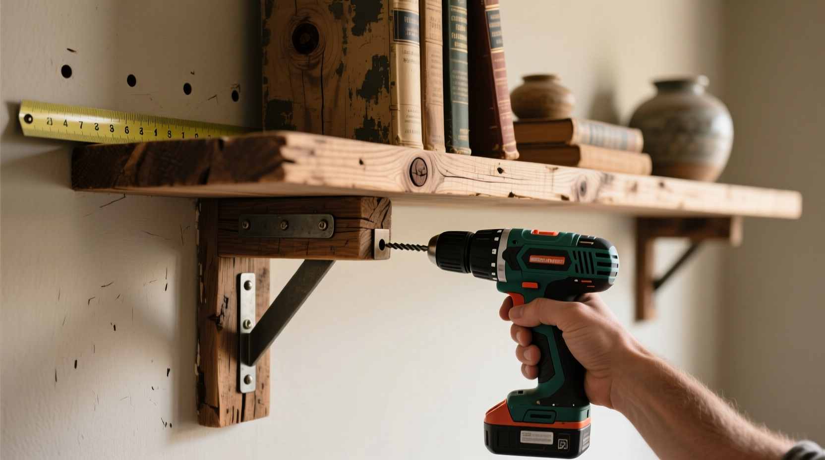 Reclaimed wood floating shelf installation process