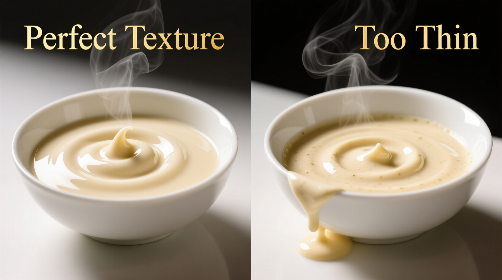 Alfredo sauce consistency comparison showing perfect texture