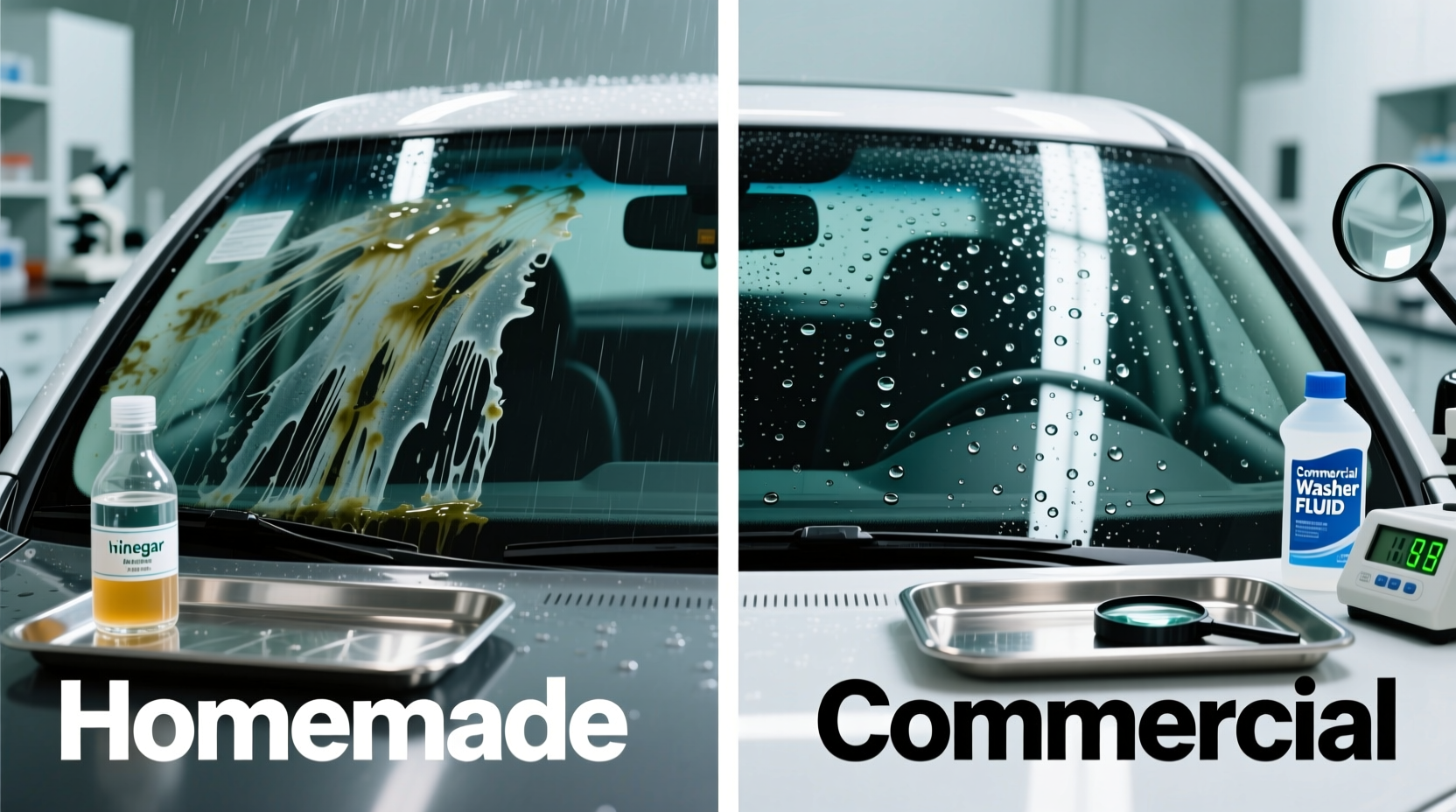 Comparison of homemade vs commercial washer fluid results