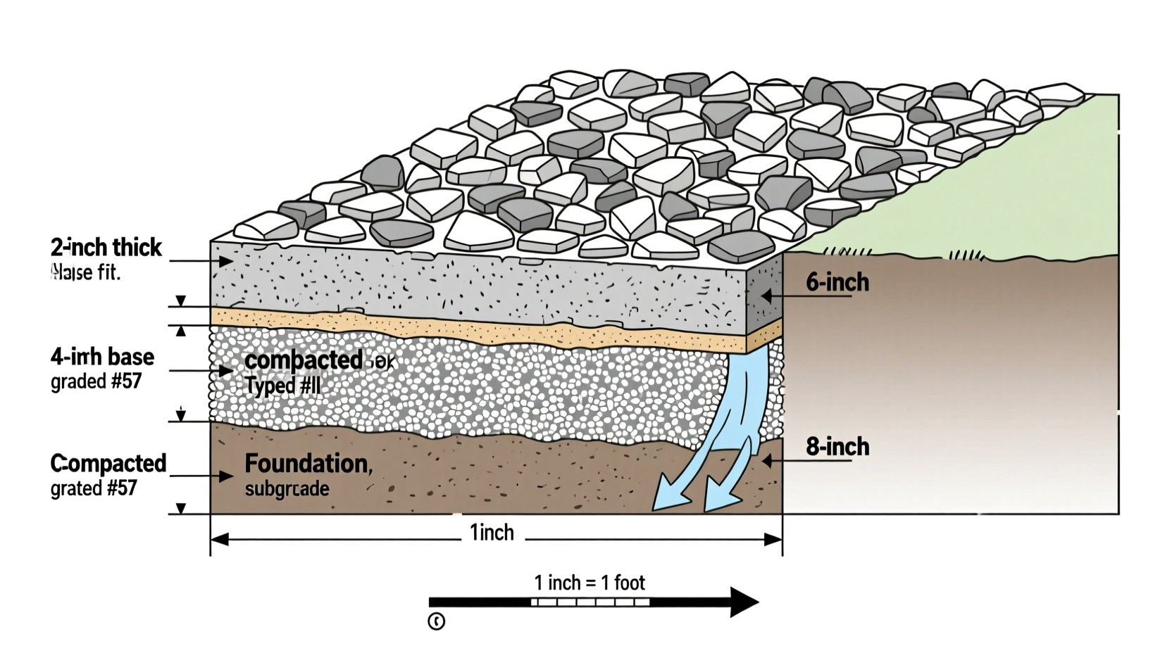 Proper gravel driveway layering diagram