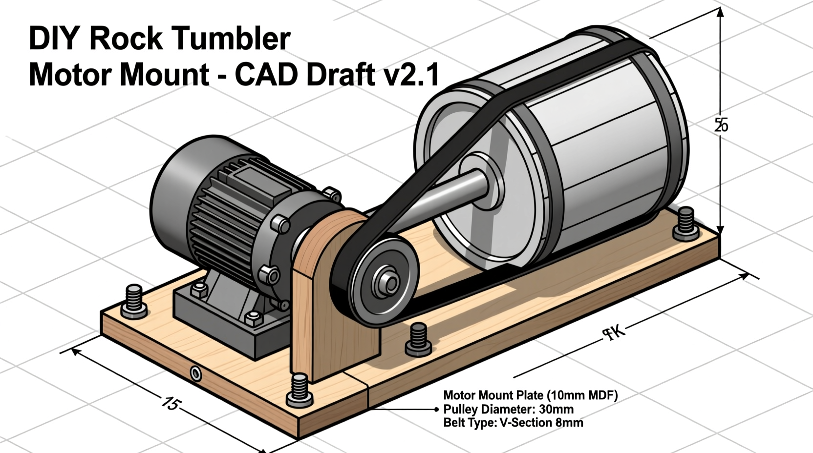 Motor mounting diagram for homemade rock tumbler