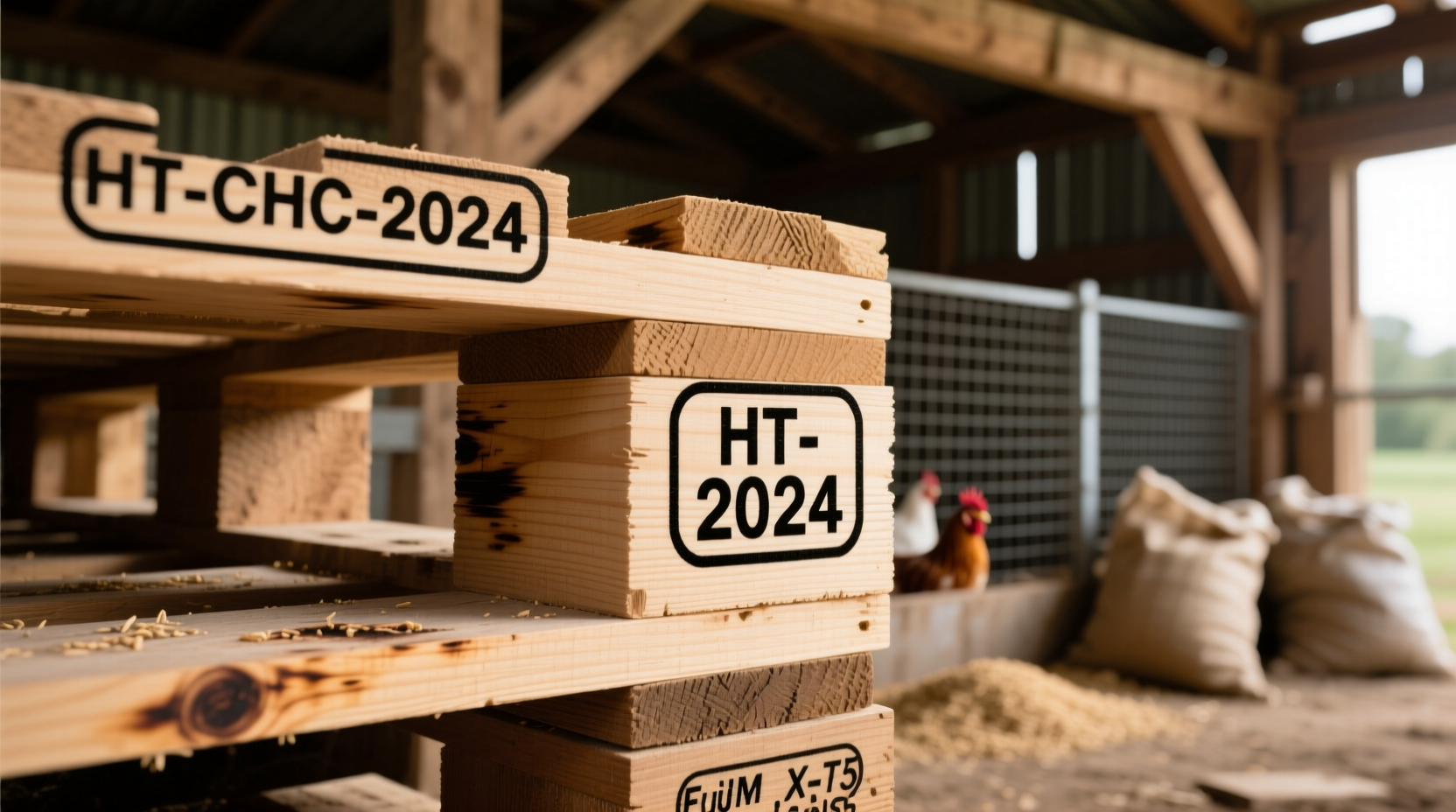 Heat-treated pallet stamp identification guide for chicken coops