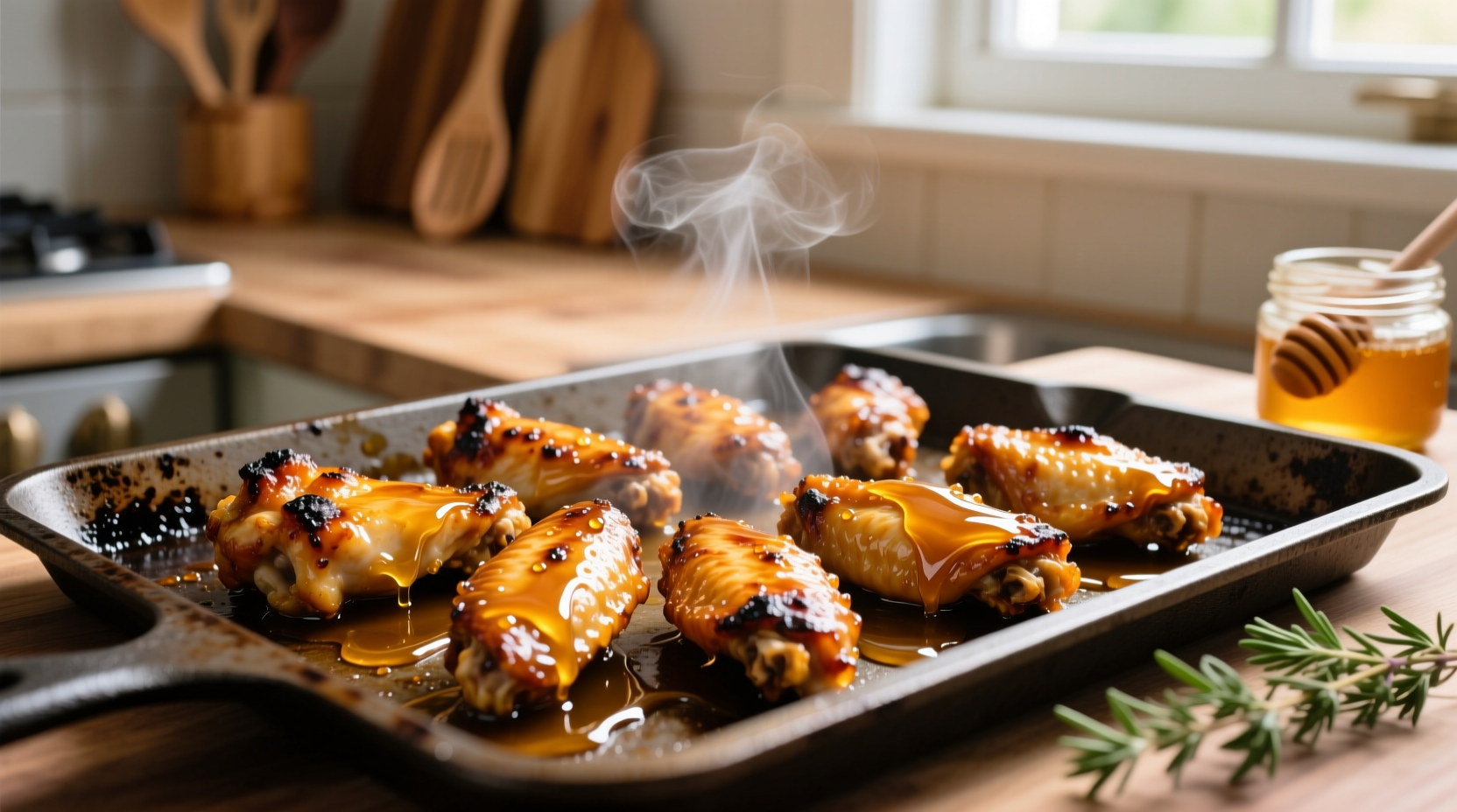Homemade hot honey rub wings on baking sheet